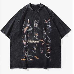 Aelfric Eden Graphic Doberman Washed T-Shirt Vintage Loose Fit,Medium,Black, NWT